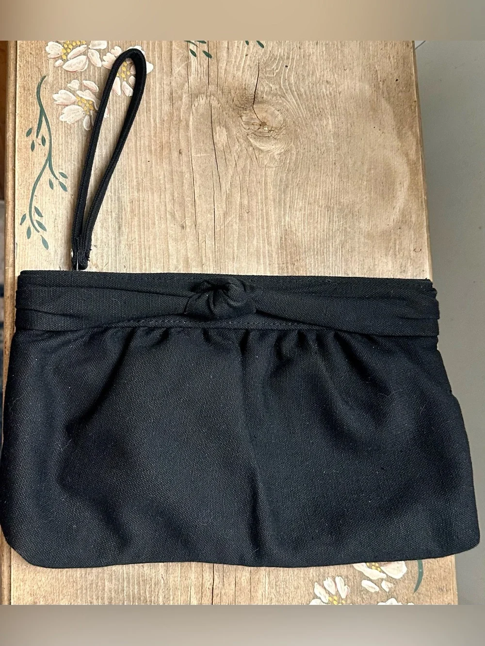 vintage black fabric wristlet clutch bag